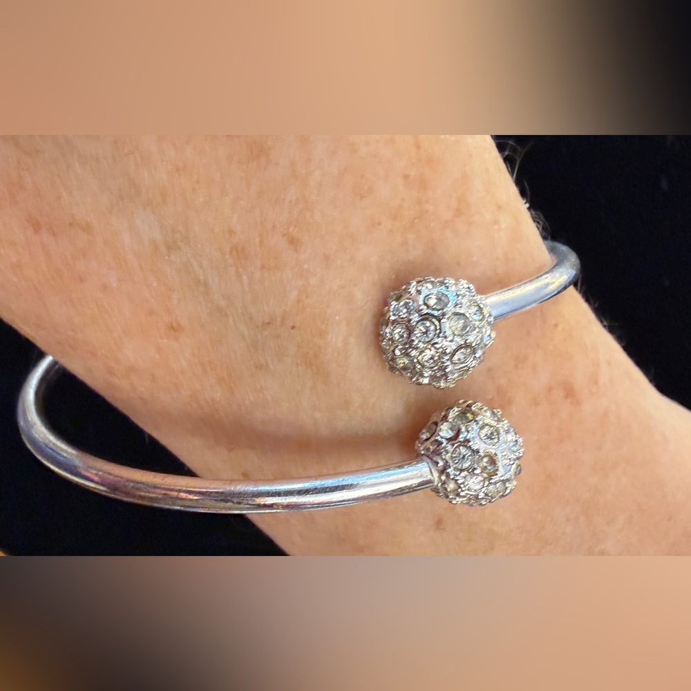 Crystal Pave Rhinestone Ball Cuff silver Bracelet - Picture 3 of 5